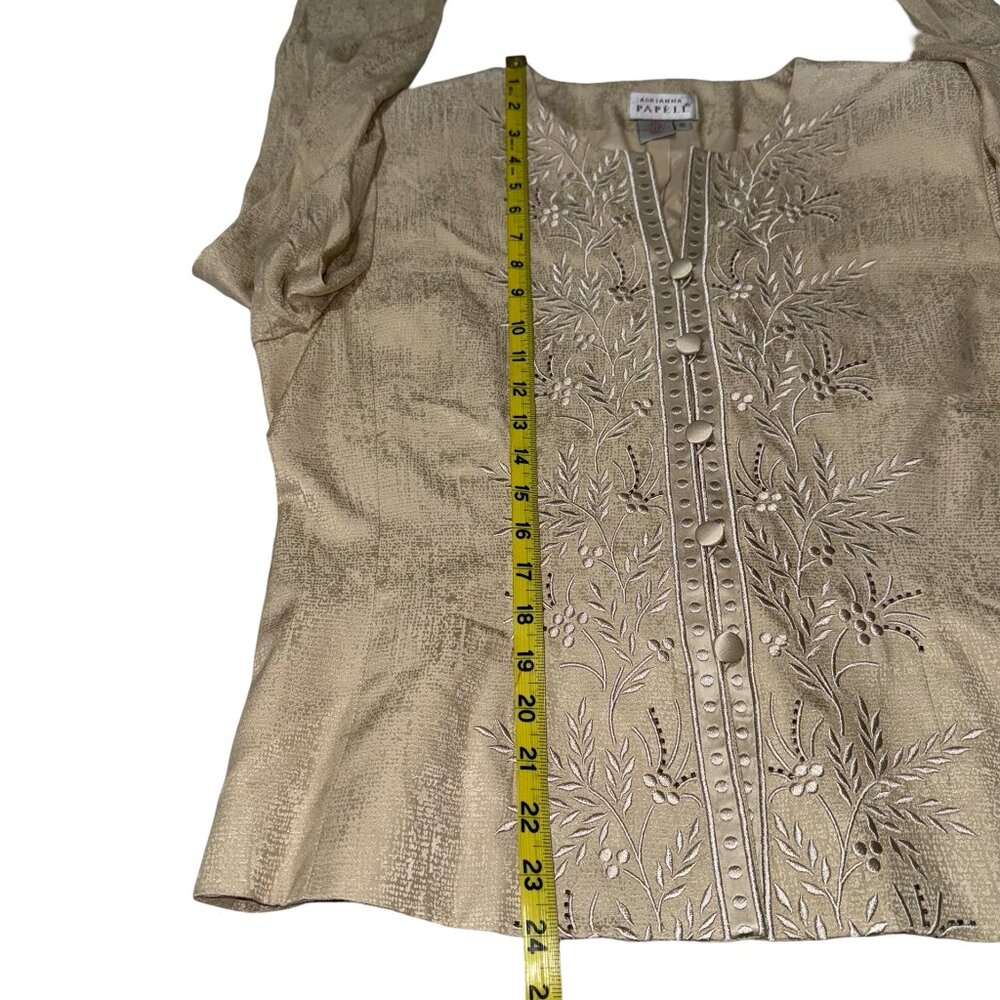 Adrianna Papell 100% Silk Jacket Women's Gold Long Sleeve Vintage Embroidered 16 - Picture 6 of 16